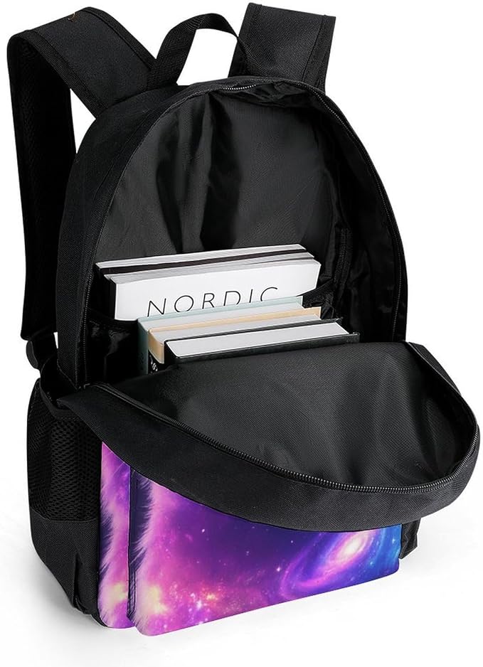 Supdreamc Lightweight Rucksacks for Climbing Outdoors Walking Cycling, Large Capacity Anti-Theft Multipurpose Carry On Bag, Funny Purple Galaxy Cat Camping Outdoor Backpack