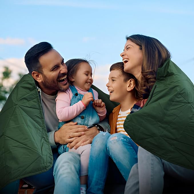 Outdoor Waterproof Blanket, Foldable Fleece Stadium Blanket for Outdoor Sports Event, Camping, Car, Pet, Picnics - Windproof, Wearable, Machine Washable 80" x 58" (Green,Hooded)