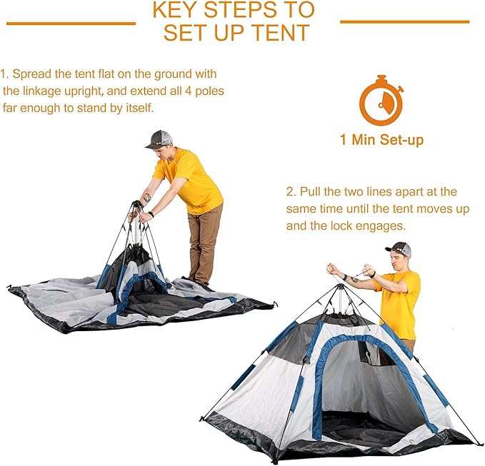 Tent for Family Camping Quick Setup, Instant Pop Up Dome Tents Outdoor 2-3 Person / 6 Person, with Water-Resistant Rainfly and Mesh Roofs & Door & Windows