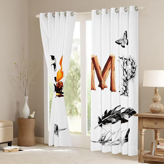 Erosebridal Camping Blackout Curtains for Bedroom Living Room Cow Fur Print Window Curtains 2 Panels 38" Wx54 L Campfire Adventure Drapes,Wood Rustic Farmhouse Window Treatments