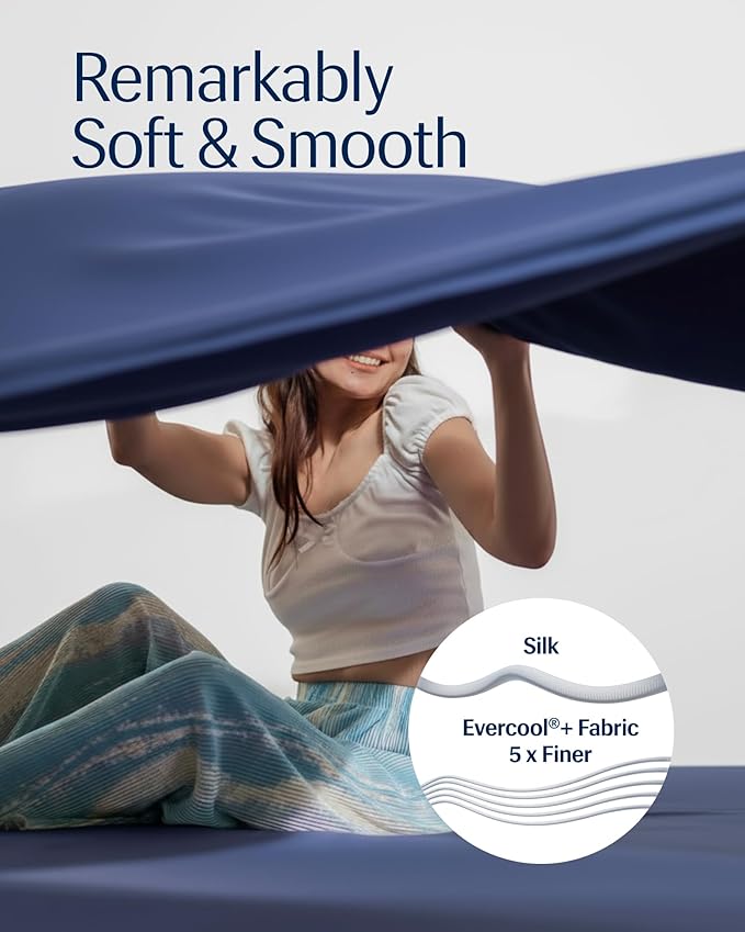 REST® Evercool®+ Starter Sheet Set, Twin Size, Blue, Breathable Bed Sheet for Hot Sleeper and Night Sweats, with Pillowcases, Ionic+ Self-Cleaning Silver Yarn for Sensitive Skin, 3PCS No Flat Sheet