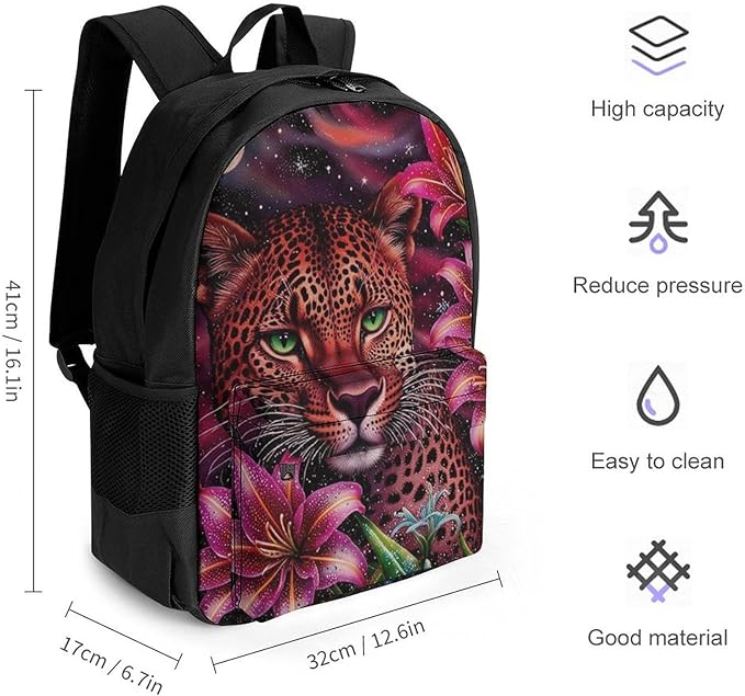 Supdreamc Shoulder Book Bags Polyester Multipurpose Anti-Theft Beautiful Wild Animal Tiger Abstract Florals Art Carry On Bag Large Capacity Travel Hiking Camping Rucksack
