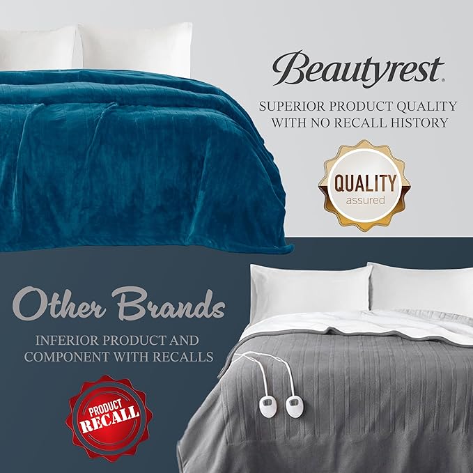 Beautyrest Heated Electric Blanket for Cold Weather, Fast Heating Heated Blanket, Auto Shut Off, Virtually Zero EMF, Multi Heat Setting, UL Certified, Teal King (90 inx100 in)