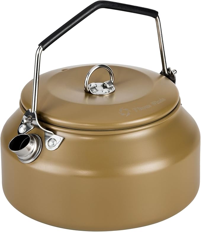 Thous Winds 1L Camping Kettle, Portable Camp Tea Coffee Pot, Lightweight Stainless Steel Teapot, Fast Heating Boiling Water, for Outdoor Campfire Hiking Camping Picnic, Khaki