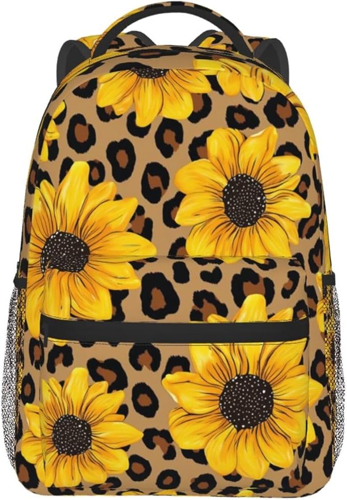 Rucksack Polyester Anti-Theft Multipurpose 90S Sunflower Leopard Bookbag Big Capacity Travel and Sport Backpack Rucksack With Side Pockets