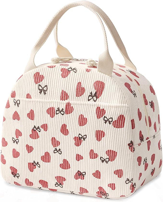 Lunch Bag for Women Men Cute Corduroy Lunch Tote Bags Reusable Insulated Lunch Box Large Capacity Reusable Insulated Cooler for Work/Picnic/Travel
