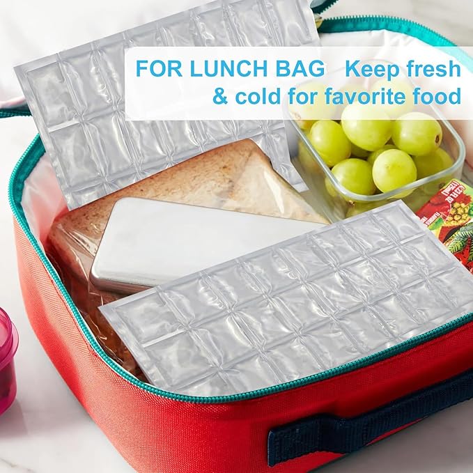 2-Pack Flexible Ice Sheets-4.9x13.4 for Any Lunch Boxes & Bags & Coolers - Reusable Freezer Packs Stay Foldable When Frozen, No Leak Gel Wrap to Keep Food/Drinks Cold for Hours for Work, BBQ, Camping