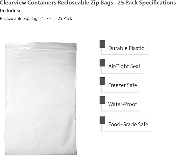 25-Pack 4" x 6" Reclosable Zip Bags – Durable & Convenient Storage Solution