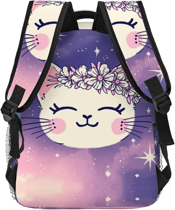 Backpack Multipurpose Anti-Theft Large Capacity Bookbag, Cute Rainbow Cat Face Art Travel Hiking Daypack With Side Pockets