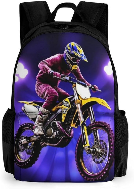 Lightweight Daypack Backpack for Trekking Work Running, Big Capacity Multipurpose Anti-Theft Bookbag, Cool Motorcycle Motocross Dirt Bike Business Computer Bag