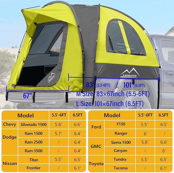 Pickup Truck Tent, Waterproof PU2000mm for Camping 5.5-6 Ft Bed,2-Person Sleeping with Double Layer Design Windows, Portable Overland Tent Expandable Triangle Sunshade Awning