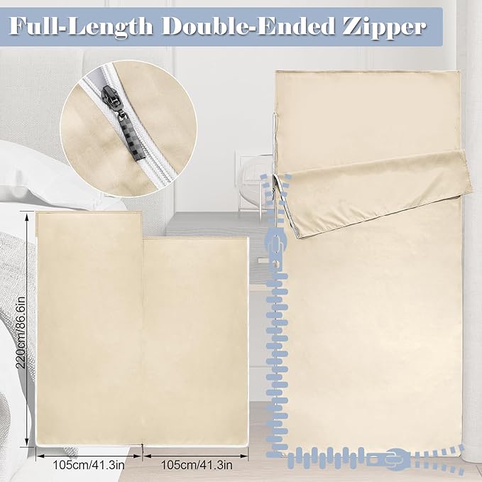 Sleeping Bag Liner,Long Staple Cotton, Adult Sleep Sack & Travel Sheets,Travel Sleep Sack for Backpacking, Hotels & Hostels Lightweight Travel Sheet Camping Sheets,Has Full Length Zipper