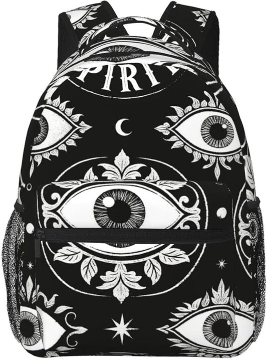 Casual Daypack Multipurpose Anti-Theft Large Capacity Carry On Bag, Magical Sun Moon Gothic Spirit Board Pattern Black Casual Daypack Climbing Shoulder Bag With Padded Straps