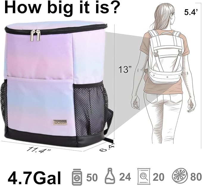 Wolka Cooler Backpack 30 Cans,Portable Backpack Coolers Insulated Leak Proof,Waterproof Soft Sided Cooler Bag for Travel,Beach,Camping,Picnic,Lunch Backpack for Women (Dream Cloud)
