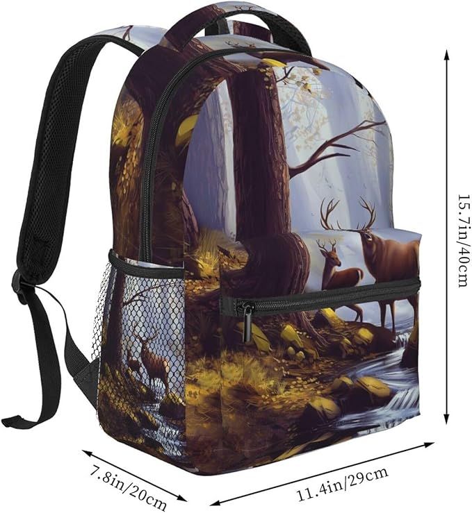Daypack Anti-Theft Multipurpose Large Capacity Shoulder Bag, Tree Camouflage Deer Art Travel Hiking Camping Rucksack With Smooth Zippers