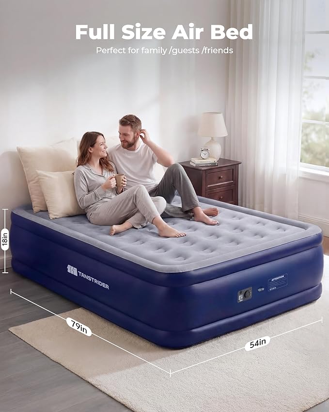 Full Size Air Mattress with Built in Pump, 18" Raised Inflatable Bed for Guest Room, 3-Min Quick Self-Inflating Airbed for Home Use Heavy Duty 600lbs Capacity
