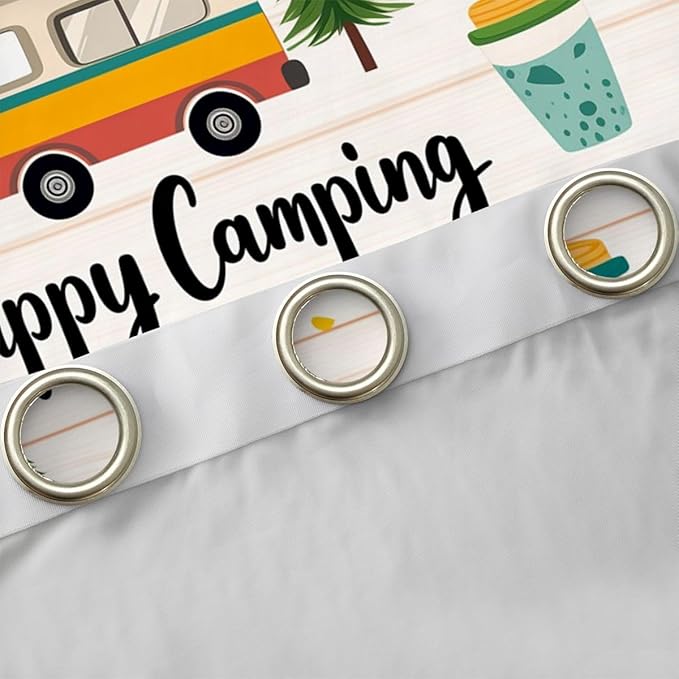 Erosebridal Happy Camping Window Curtains 42" Wx63 L Summer Camp Camper Blackout Curtains for Bedroom Living Room,Camping Adventure Window Treatments Travel Car Rv Forest Drapes Decor 2 Panels