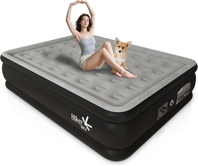 Full Air Mattress with Built in Pump, Inflatable Mattress for Home, Blow up Air Bed 3 Min Quick Inflation and Deflation, Thin Velvet Top, 18'' Full Size Gray