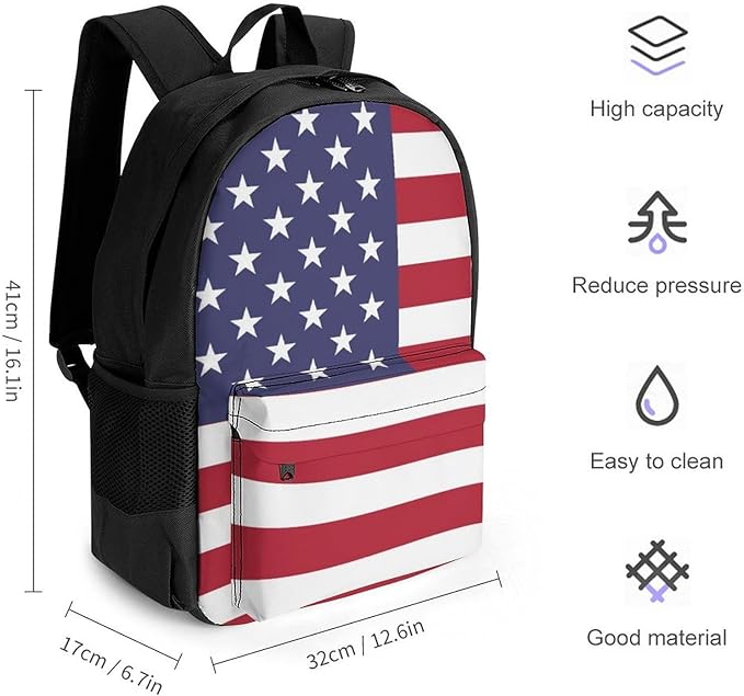 Men Women Lightweight American Usa Flag Backpack Large Capacity Carry On Bag With Padded Straps for Sports Work Walking Cycling