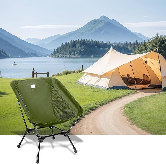 Camping Chair, Foldable with Storage Bag, Portable & Lightweight for Adults, 330lbs Capacity - Hiking, Fishing, Beach, Lawn (Green)