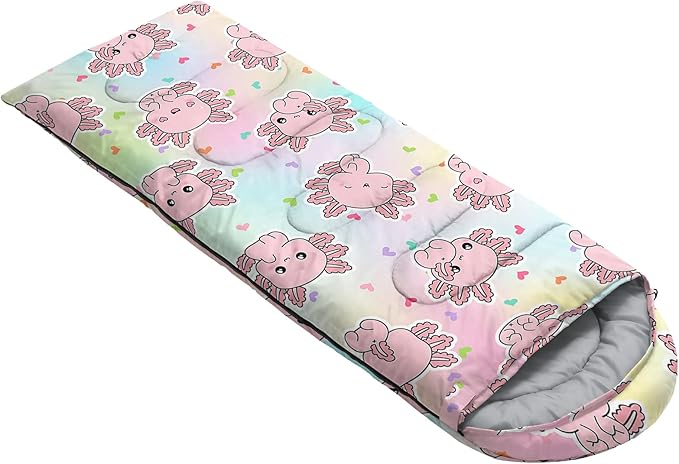 AILONEN Kawaii Puppy Sleeping Bag for Kids Boys Girls,Warm and Cool Weather,Lightweight,Waterproof Backpacking,Cartoon Cute Dog & Duck Animal Themed Blue Sleeping Bag for Camping