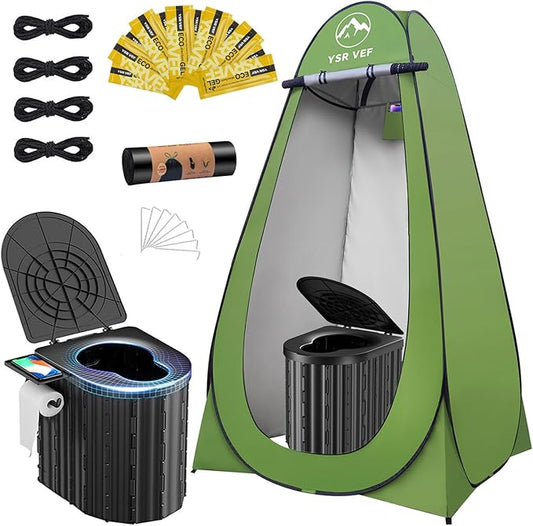 Camping Toilet with Pop-Up Privacy Tent and Liquid Waste Gel, Portable Toilet for Camping with Large Tent, Ergonomic Potty Provides Enhanced Comfort, Suitable for All Ages