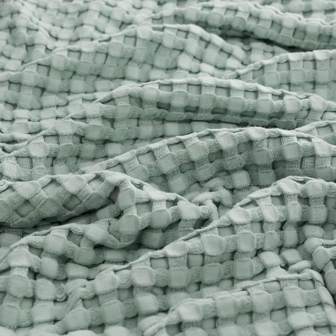 Bedsure Cooling Cotton Waffle Full Size Blanket - Lightweight Breathable Blanket of Rayon Derived from Bamboo for Hot Sleepers, Luxury Throws for Bed, Couch and Sofa, Sage Green, 80x90 Inches