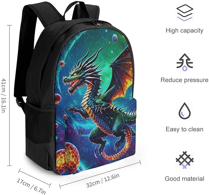 Supdreamc Rucksacks Multipurpose Anti-Theft Big Capacity Bookbag, Cool Dragon With Fire Ball Art Travel Hiking Camping Rucksack With Padded Straps