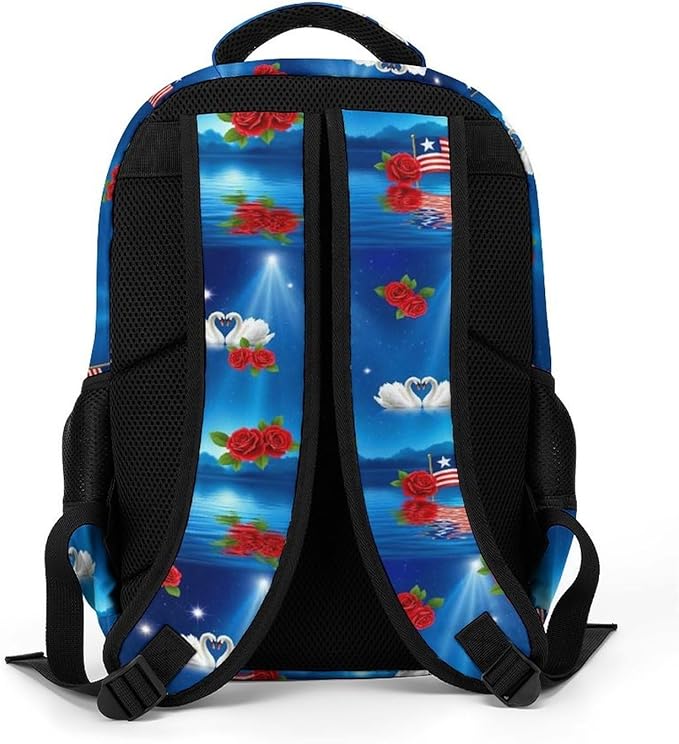 Lightweight Travel Daypack Flag Of Puerto Rico Flowers, Cute Laptop Backpack with Tumbler Holder for Women Nurse Teacher Work Hiking