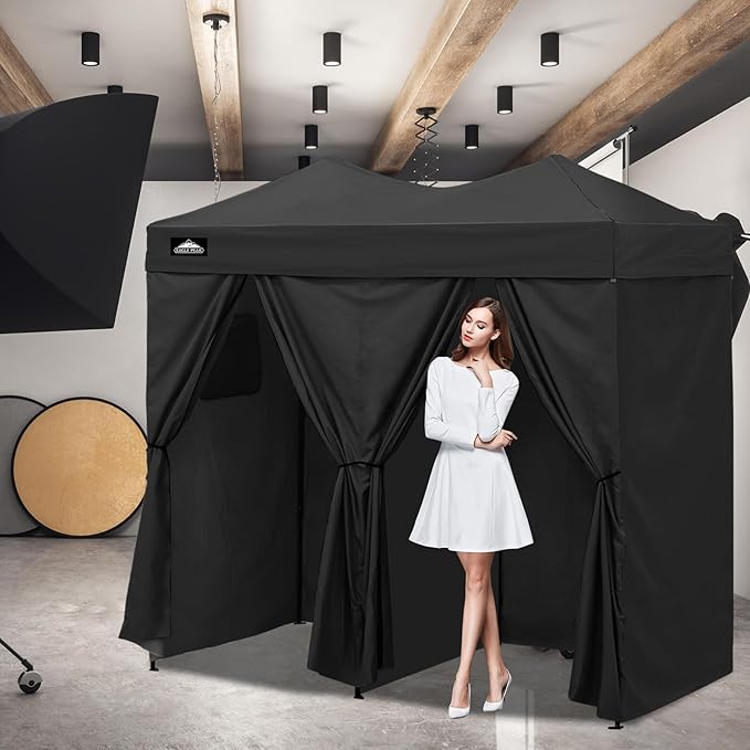 EAGLE PEAK Outdoor Changing Room 8x4, 2 Room Pop Up Portable Changing Room, Sun Shelter, Pop Up Changing Tent for Beach or Pool, Portable Dressing Room for Photoshoots (Black)