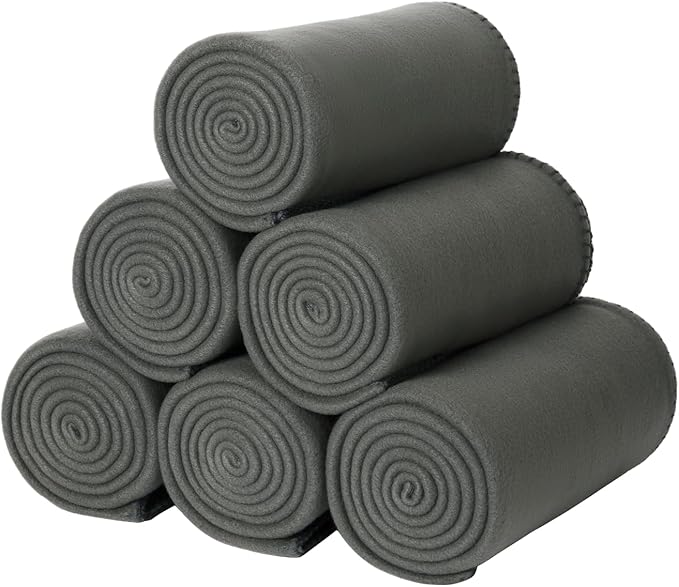 CAI TENG Fleece Blankets Bulk 6 Pack Throw Blankets for Couch Bed 50x60 inch Kids Blanket Warm Soft Cozy Travel Blankets Lightweight Pet-Friendly Small Throws Camping Gifts Green-Grey