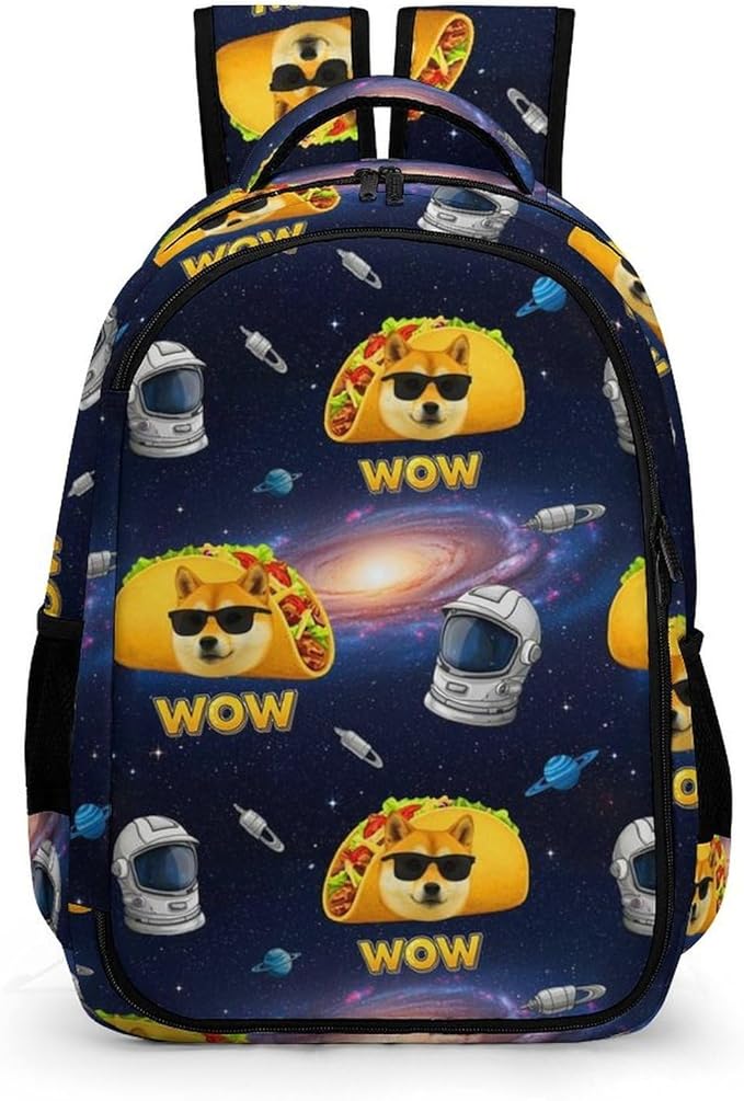 Travel Backpack Purse for Women, Galaxy Space Shiba Inu Dog Cute Laptop Backpack with Tumbler Holder for Nurse Teacher College Work Casual Daypack