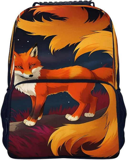 Lightweight Daypack Backpack for Trekking Work Running, Big Capacity Multipurpose Anti-Theft Bookbag, Anime Fox Art Business Computer Bag