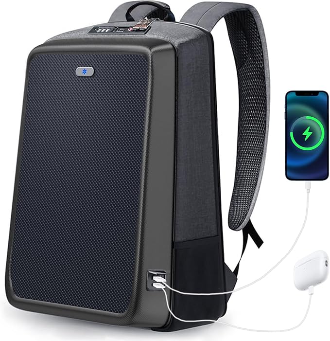 15.6 Inch Laptop Travel Backpack Solar Panel with Multiple USB Fast Charging, Lightweight Tech Backpack, TSA Friendly Airline Carry‑On Compliant, Waterproof Anti-Theft Bag for Work Travel