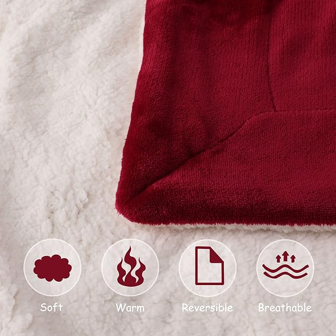 NANPIPER Baby Sherpa Blanket,Warm Toddler Throw Blanket,Soft Newborn Fleece Blanket for Winter (Wine Red,30x40 inches)