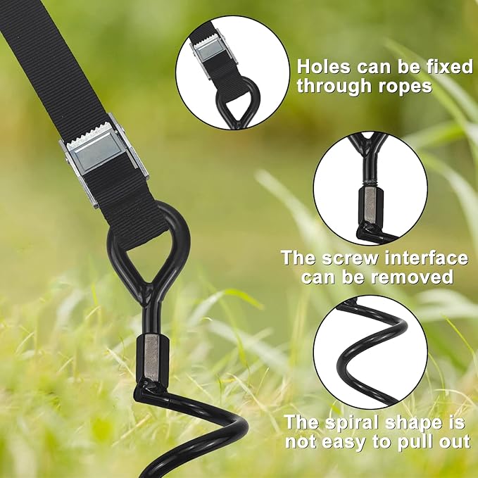 16.3 Inch Spiral Ground Anchor Stake High Durable Earth Anchor Kit for Tents, Trampolines, Garden Fencing, Sheds, Swings, and Dog Tie Out Stake (Black 4 Pack)