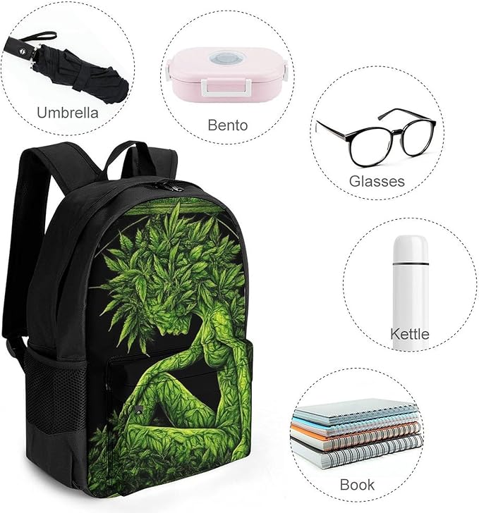 Backpack Anti-Theft Multipurpose Large Capacity Carry On Bag, Beauty Green Marijuanaweed Leaf Woman Camping Outdoor Backpack With Side Pockets