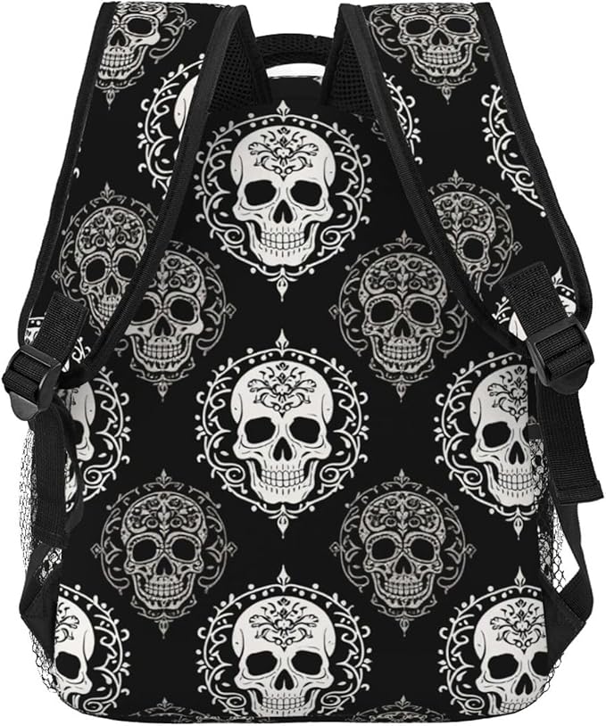Daypack Anti-Theft Multipurpose Large Capacity Shoulder Bag, Vintage Skull Travel Hiking Camping Rucksack With Smooth Zippers