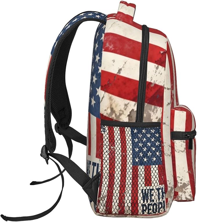 Daypack Anti-Theft Multipurpose Large Capacity Shoulder Bag, 250 Years American 250th Anniversary USA Flag Art Travel Hiking Camping Rucksack With Smooth Zippers