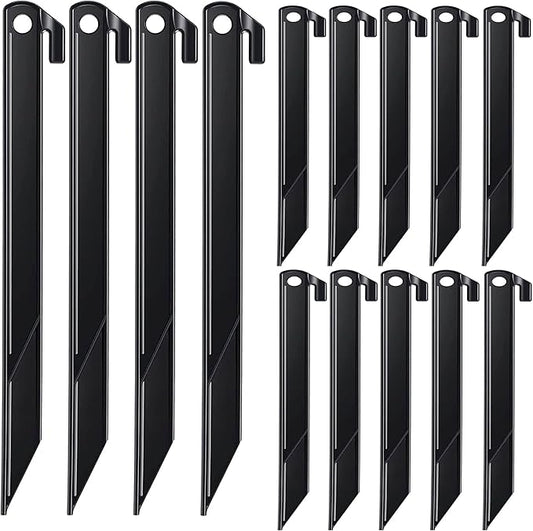 16 Pcs Plastic Stakes 12 inch Heavy Duty Tent Stakes, Replacement Inflatables Stakes, Outdoor Yard Ground Anchor for Christmas Decorations Garden Tent, Camping Accessories Black