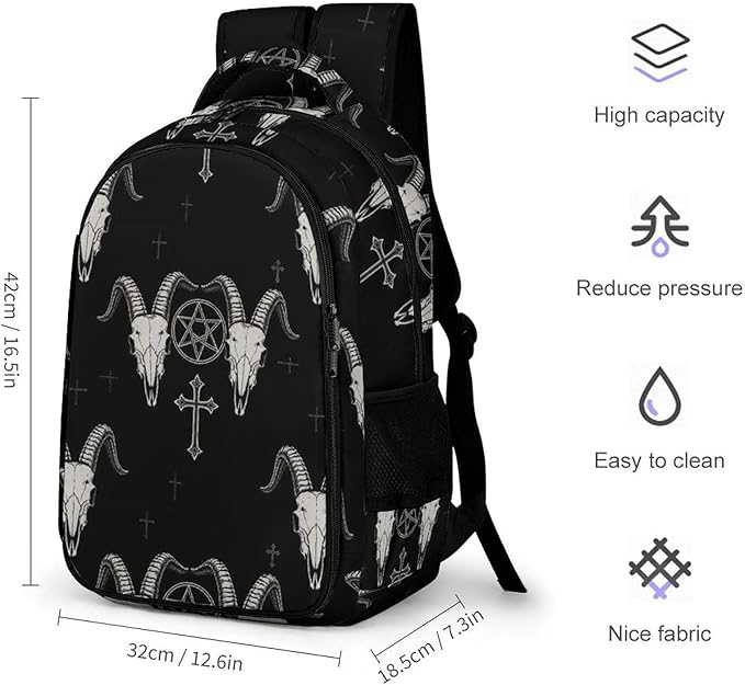 Travel Backpack Purse for Women, Gothic Occult Satan Penta Symbol Skull Cute Laptop Backpack with Tumbler Holder for Nurse Teacher College Work Casual Daypack