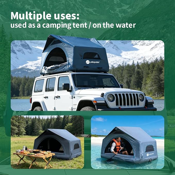 WINTENT Inflatable Rooftop Tents for Camping Easy Setup Tent for Top of Car Roof Tent Pickup Truck SUV Tents Blow Up with Strip Light, Ladder, Thick Mattress