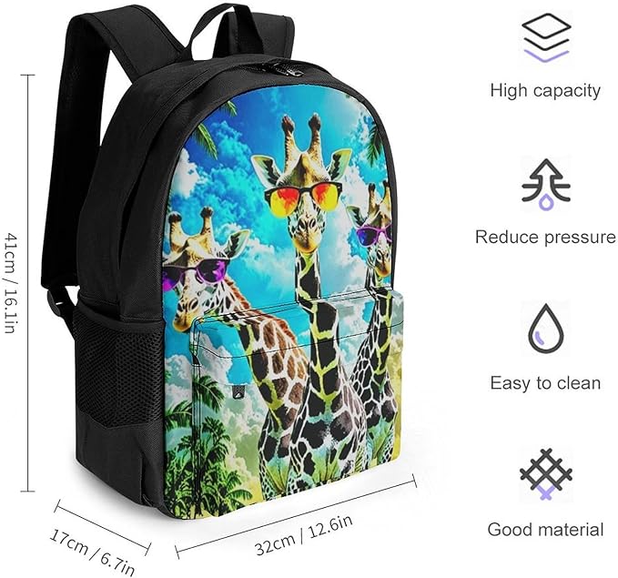 Polyester Daypack for Hiking Work Running, Big Capacity Anti-Theft Multipurpose Shoulder Bag, Crazy Cool Giraffe Travel and Sport Backpack Rucksack