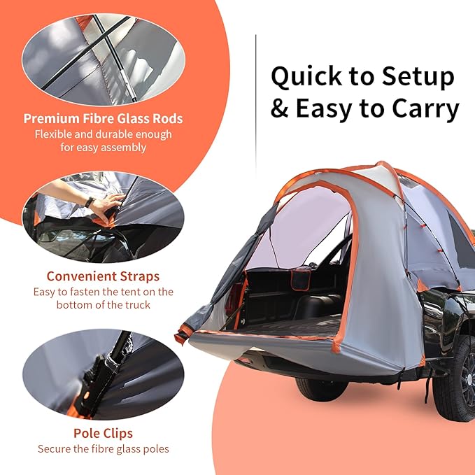 Goplus Waterproof Pickup Truck Bed Tent, 6.4-6.7 Inches, 2 Person, Removable Rainfly, Carry Bag, Mesh Window, Portable Full Size Regular Bed Truck Tent for Camping, Traveling Hiking