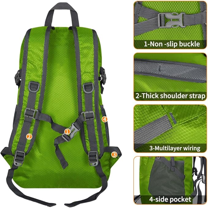 30L Large capacity Lightweight Packable Foldable Backpack，women and men Hiking backpack，Outdoors Travel Backpack (Fluorescent Green)