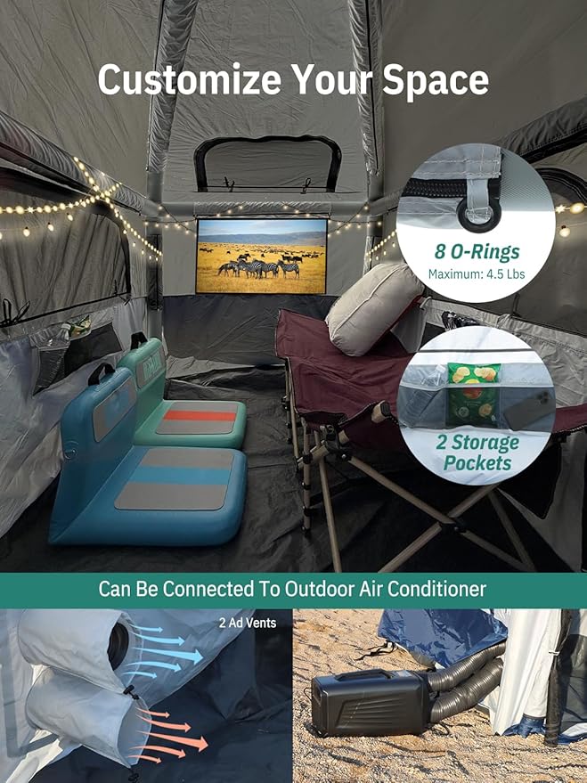 Niphean Truck Bed Tent 5ft with Awning Shade, 2 Mins Fast Setup Inflatable Pickup Truck Tent, for 2 People, PU 3000mm Waterproof, UPF 50+ Sunproof & High-Strength Windproof, Camp Anywhere You Park