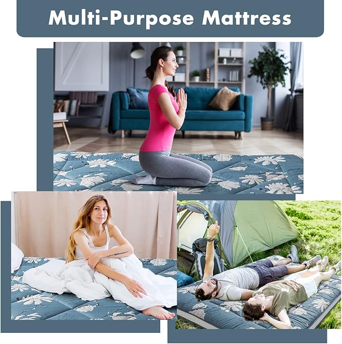 Japanese Twin Foldable & Portable Roll up Camping Mattress, Thicken Sleeping Mattress with Flower Pattern