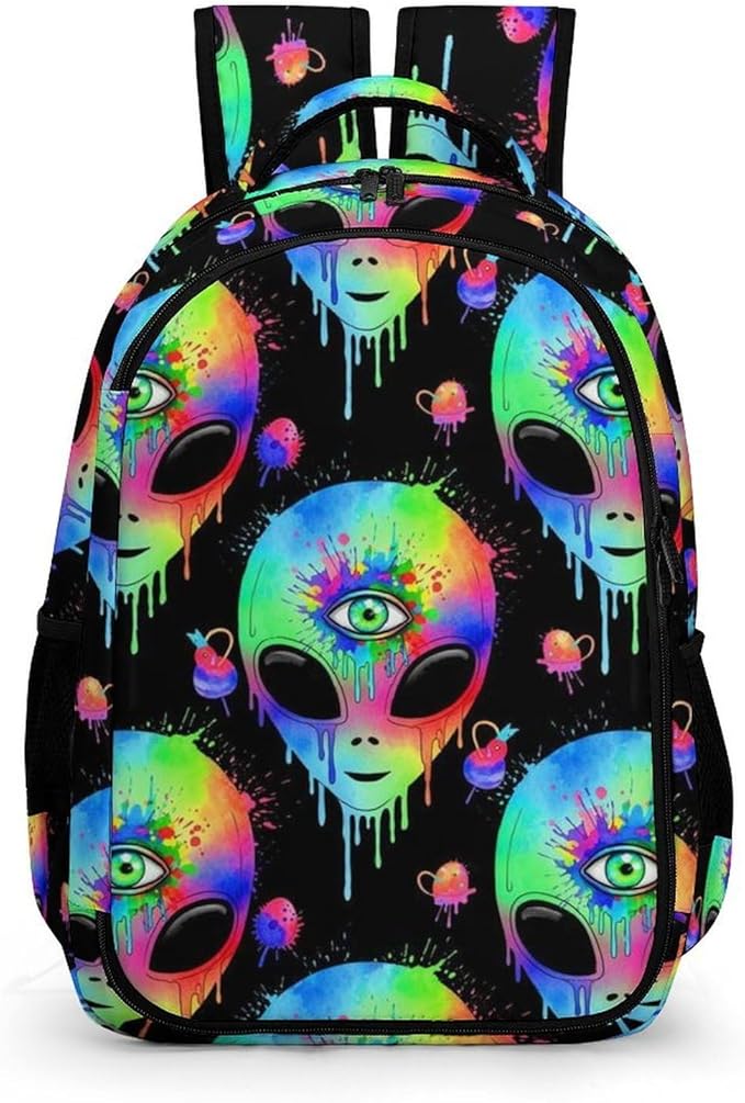 Waterproof Hiking Backpack Alien Trippy Painting Art, Anti Theft Travel Laptop Rucksack with Multi Compartments for Men Women Outdoor Sports