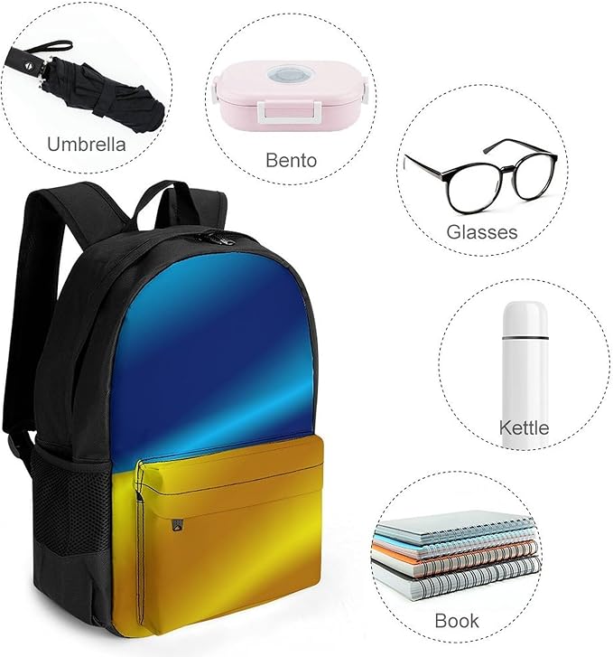 Men Women Polyester Flag Of Ukraine Daypack Bookbag Big Capacity Shoulder Bag With Padded Straps for Climbing Travel Walking Cycling