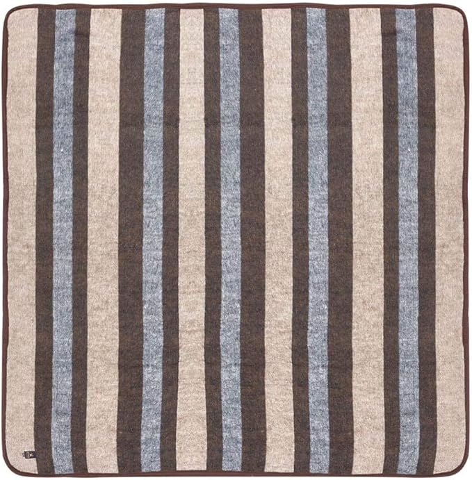 Alpaca Warehouse 100% Natural Alpaca and Sheep Wool Blanket King Size Thick Heavyweight Comfortably Warm - Great for Outdoor Use - Striped Design 103" x 90" (Beige/Brown/Gray, King)